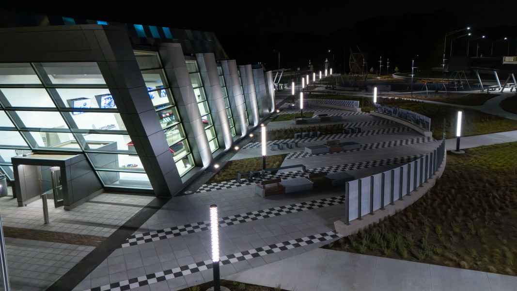 INDOT Clear Creek At Night With Columns Lit